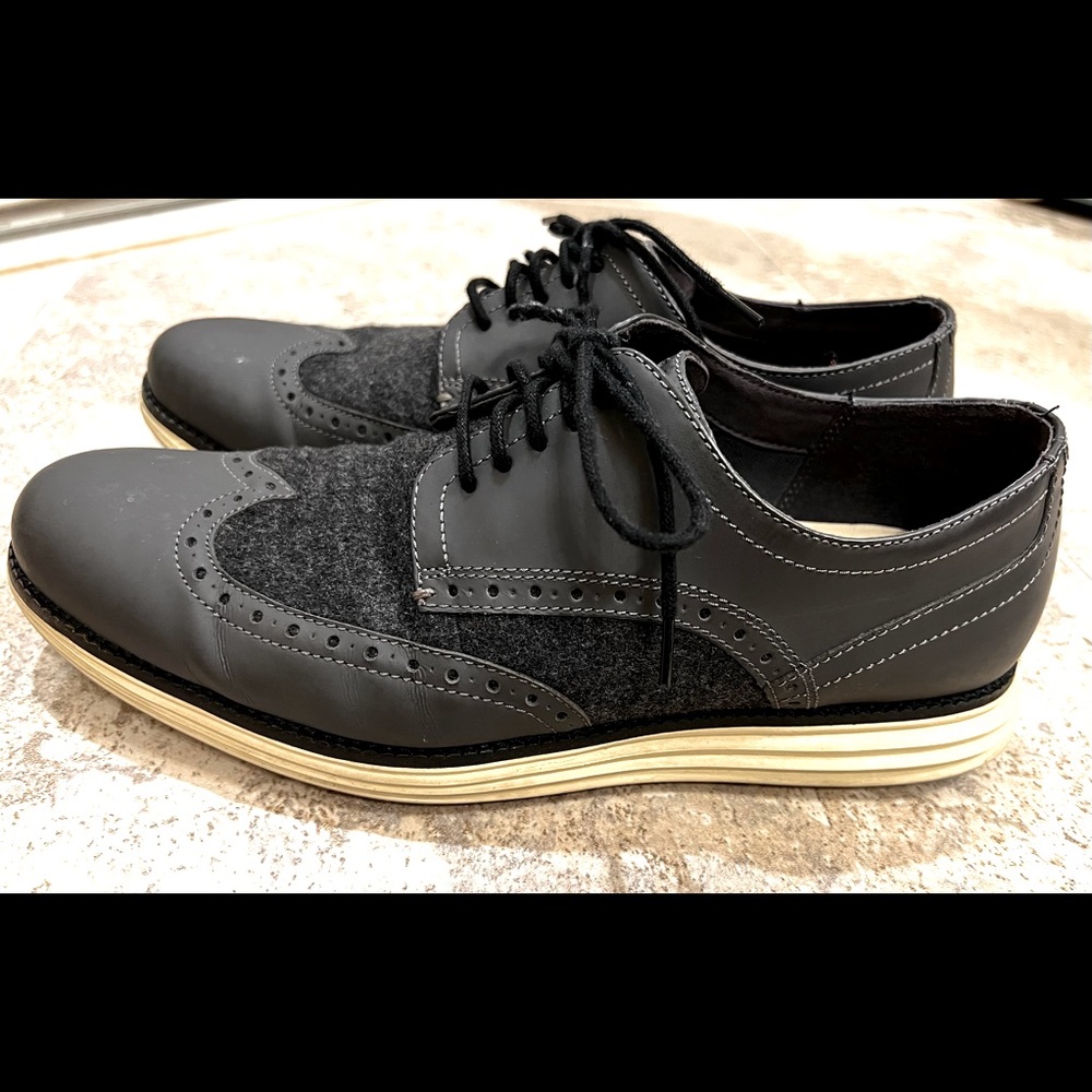 Cole Haan “Grand OS” oxfords in charcoal gray.